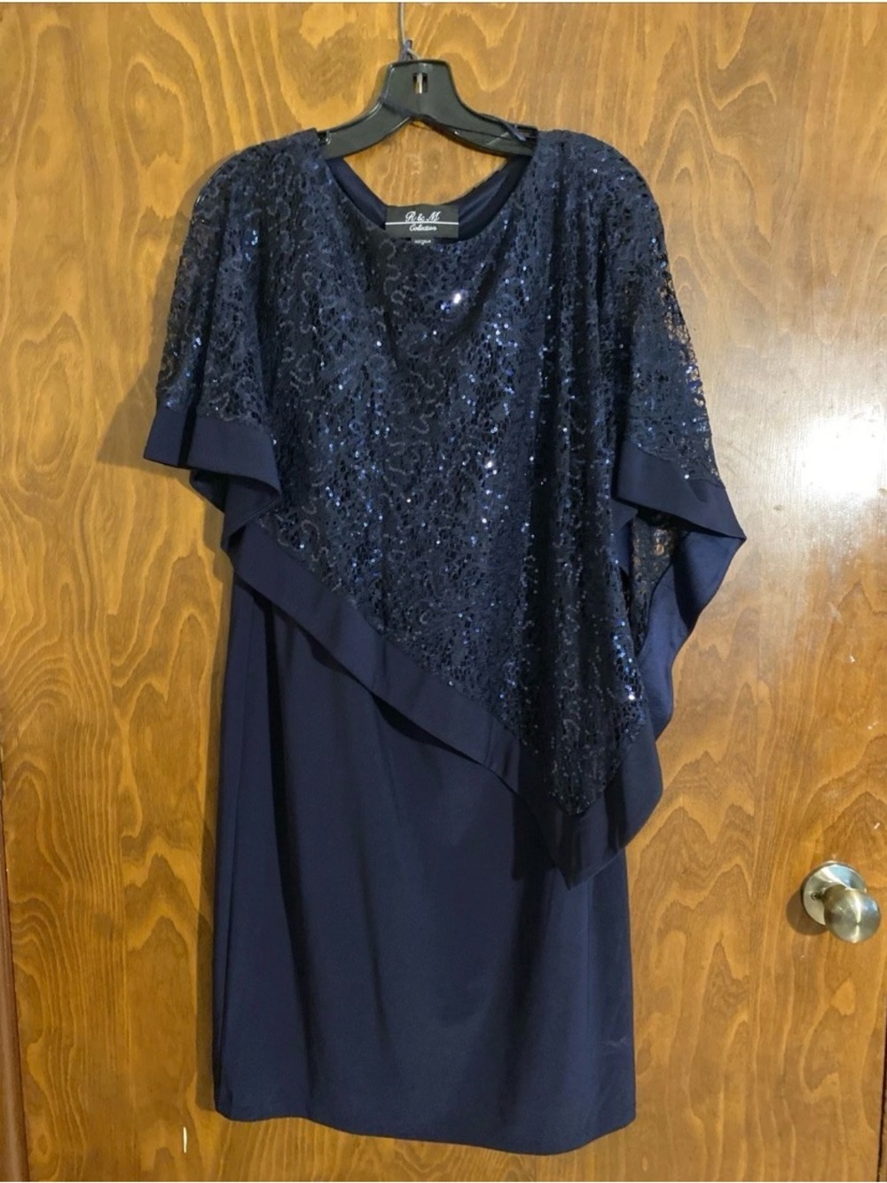 Elegant Navy Sequin Overlay Women's Dress Size 8